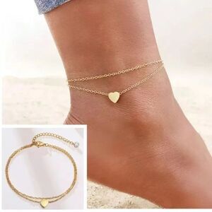Gold Ankle Bracelet- Gold Chain Heart Anklet